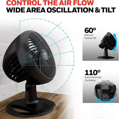 Honeywell Turbo Force Oscillating Table Fan - 3-Speed Air Circulator for Bedroom, Black, HT-906