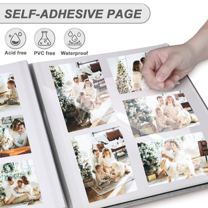Photo Album Self Adhesive Pages for 4x6 5x7 8x10 Pictures Scrapbook Magnetic Photo Albums with Sticky Pages Books with A Metallic Pen for Baby Wedding Family 13.2x12.8 Black 60 Pages