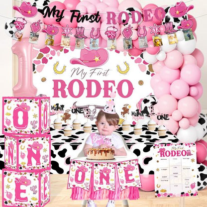 My First Rodeo Decorations Girl, Western Cowgirl 1st Birthday Party Decorations, Cowgirl Balloon Arch Kit Western Party Supplies Backdrop Tablecloth for 1st Rodeo Birthday Party Decor Girl