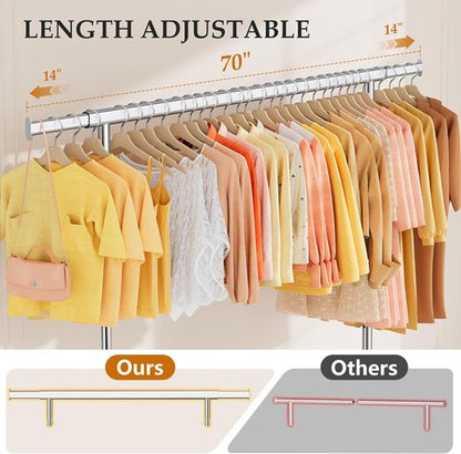 Gewudraw Heavy Duty Clothes Rack - Adjustable Metal Rolling Garment Rack With Sturdy Wheels | 630 lbs Capacity