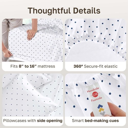 California Design Den King Sheet Set - 100% Soft Cotton, 400 TC, Award-Winning Sateen Finish, Deep Pockets - Polka Dot
