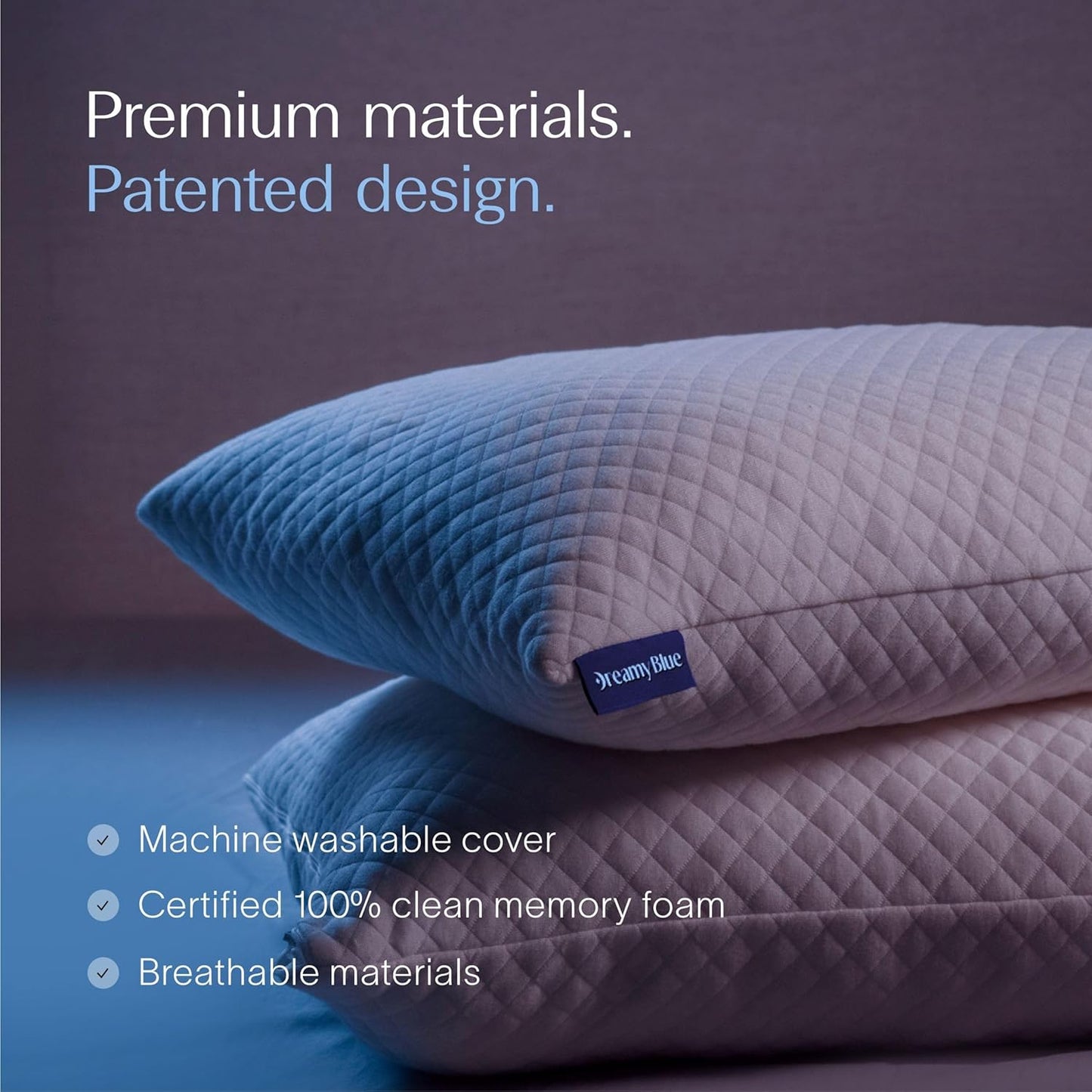 DreamyBlue Signature Pillow - Adjustable Loft Shredded Memory Foam for All Sleep Positions | Washable Bamboo Rayon Cover | CertiPUR-US Certified (Queen)