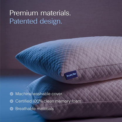 DreamyBlue Signature Pillow - Adjustable Loft Shredded Memory Foam for All Sleep Positions | Washable Bamboo Rayon Cover | CertiPUR-US Certified (Queen)