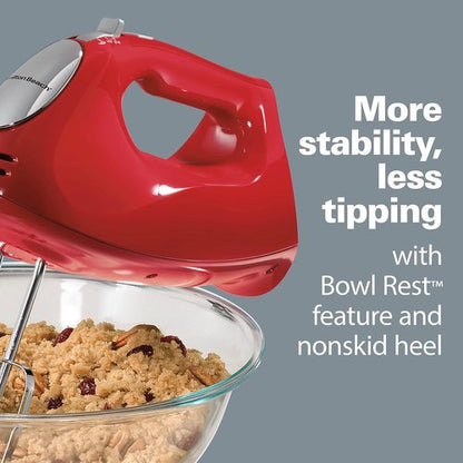 Hamilton Beach 6-Speed Electric Hand Mixer - Whisk, Beaters & Dough Hooks - Red, 275 Watts