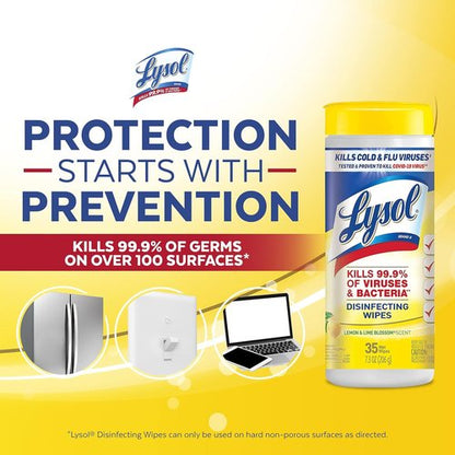 Lysol Disinfectant Wipes - Multi-Surface Antibacterial Cleaning - Lemon & Lime Blossom, 105 Count (Pack of 3)