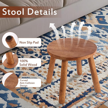Skiennix Round Solid Wooden Step Stool - Detachable Wood Legs for Versatile Use | 11.8" Walnut Finish