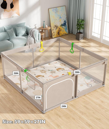 Mloong Baby Playpen - Extra Large 59x59 Inches Activity Center with Mat | Indoor & Outdoor Safety Fence