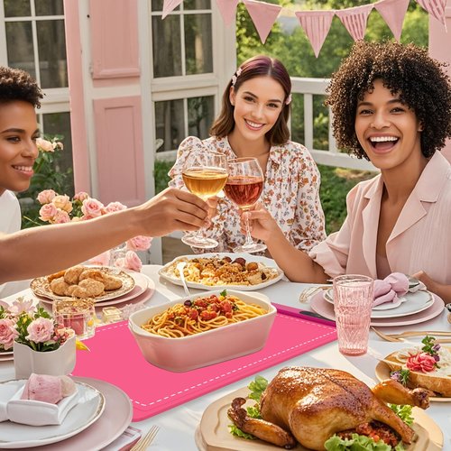 FYY Food Warming Mat - Electric Warming Tray Full Surface Heating Versatile Food Warmer, Premium Silicone Nano-Material, Rollable Food Heating Tray for Gatherings, Parties, Everyday Use, Pink