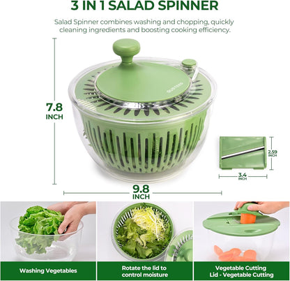 SUSTEAS Large Salad Spinner - Efficient Vegetable & Fruit Wash Bowl with 5 Blade Slicer | 4.25Qt Capacity