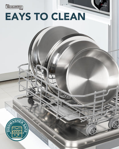 MICHELANGELO Stainless Steel Frying Pan Set, Cooking Pans with Removable Handle, Triply Base Stainless Steel Pan Set, Induction Compatible Skillet- 8" & 9.5" & 11"