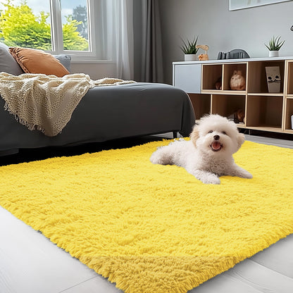 OLANLY 3x5 Machine Washable Small Bedside Rug, Soft Fluffy Shaggy Rugs for Living Room, Bedroom, Indoor Floor Carpet for Kids Girls and Boys, Preppy Dorms, Nursery, Home Decor Aesthetic, Yellow