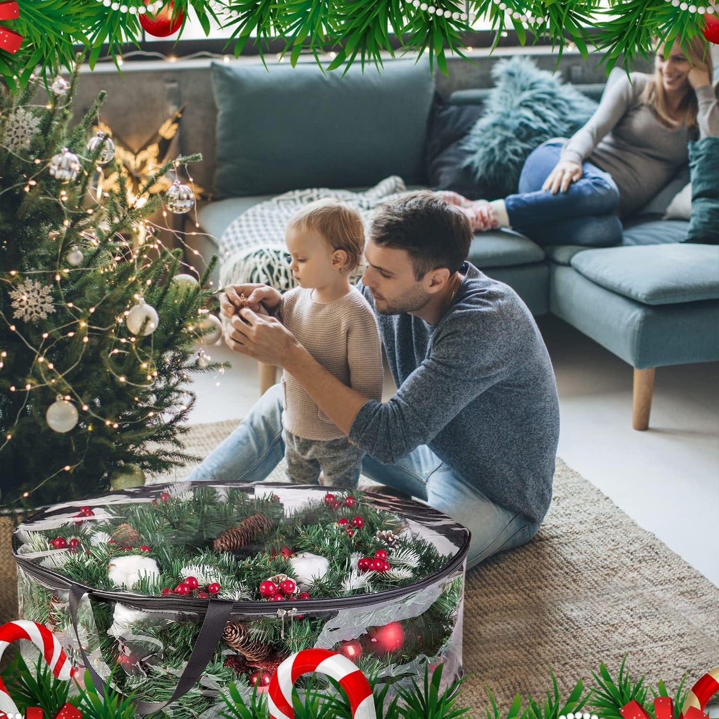 ProPik Christmas Wreath Storage Bag - Waterproof 36" Clear Container for Holiday Wreaths | 2 Pack, Black