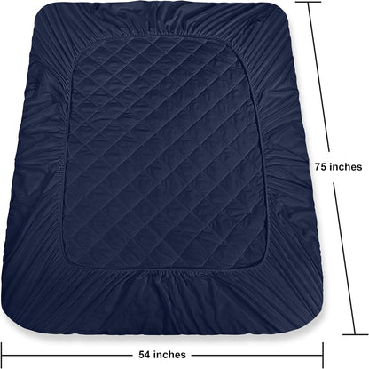 Utopia Bedding Quilted Fitted Mattress Pad - Full Size Deep Pocket Protector | Navy, Machine Washable