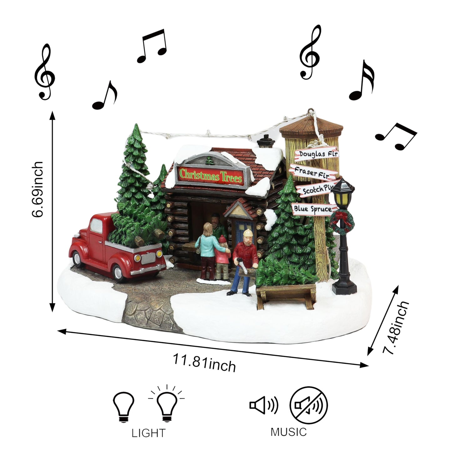 MOMENTS IN TIME Christmas Village Building, 6.7”H Polyresin Christmas Tree Lot with LED Lightup & Music - Battery Operated (not Included)