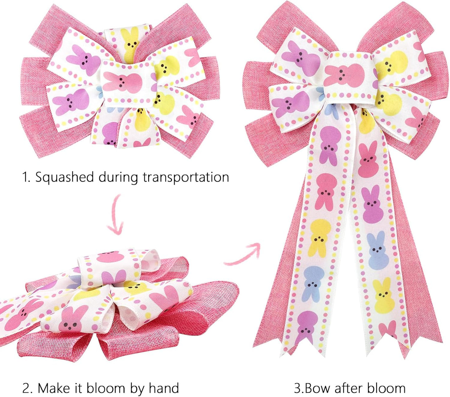 Yuubin Easter Bows - 2 Pcs Large 12x20 Inch Spring Decor with Bunny | Perfect for Wreaths & Baskets