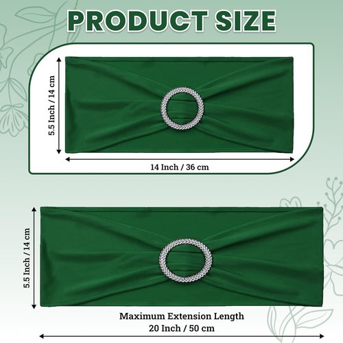 MDS Spandex Chair Sashes - Universal Fit Elastic Stretch Bands with Buckle Slider Bow | 125 Pack - Green