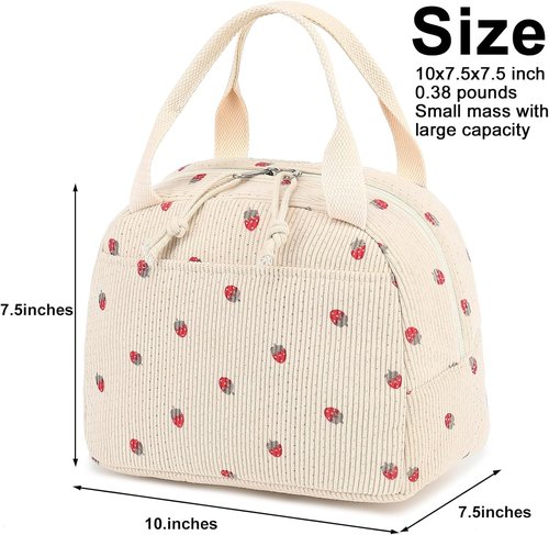 Bluboon Insulated Lunch Bag - Cute Corduroy Tote for Work, Picnic, or Travel | Large Capacity