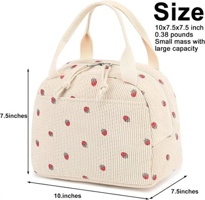 Bluboon Insulated Lunch Bag - Cute Corduroy Tote for Work, Picnic, or Travel | Large Capacity