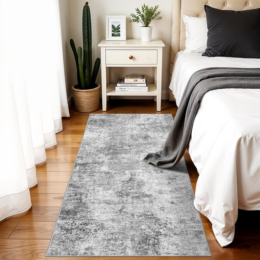 Regine Switzerland Washable Hallway Runner Rug - Abstract Stain Resistant Design | Ultra Soft 2x5 Grey Carpet