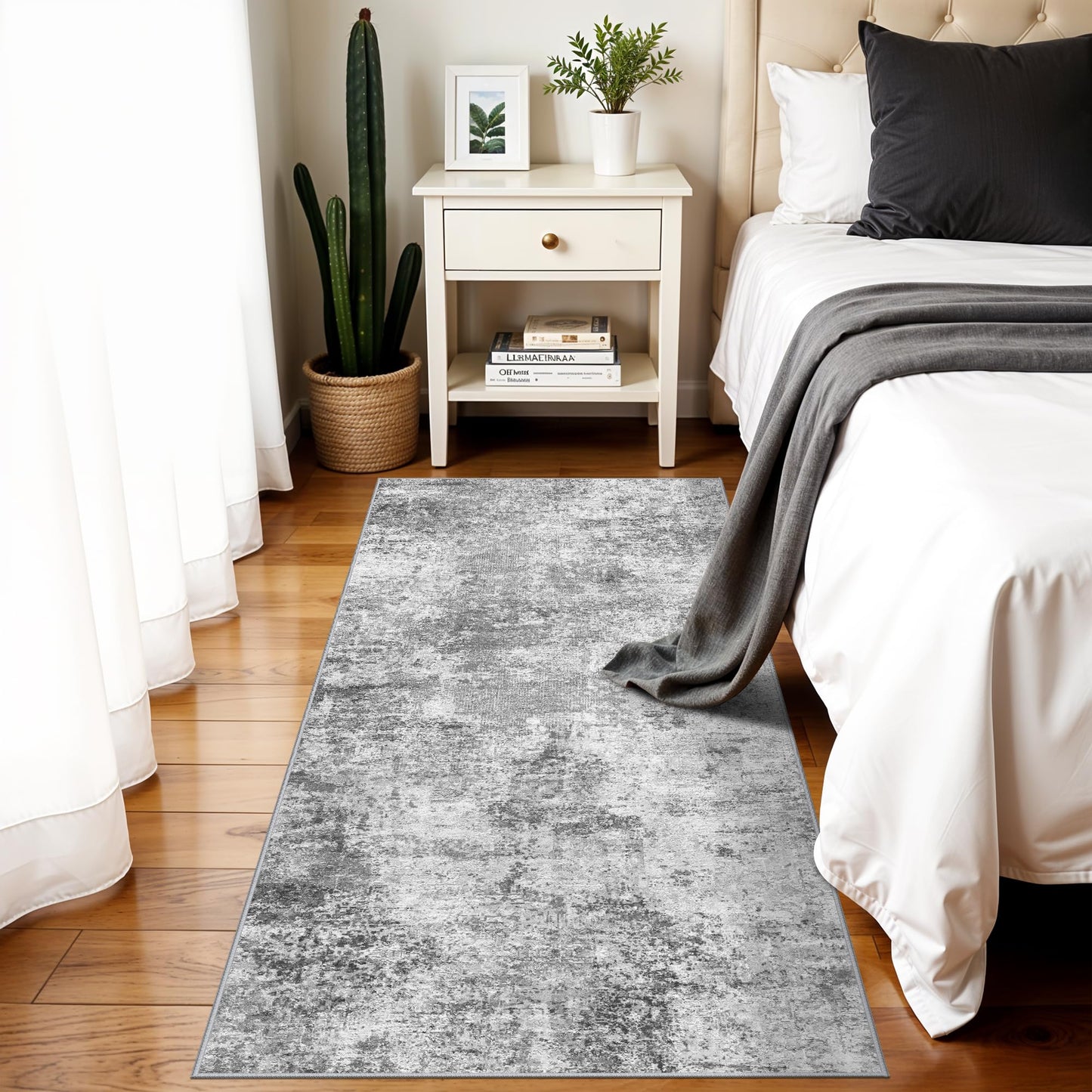 Washable 2x5 Hallway Runner Rug: Abstract Stain Resistant Kitchen Rug Ultra Soft Living Room Bedroom Entryway Carpet with Non-Slip Backing Indoor Low Pile Floor Mat for Bathroom Dining Room (2x5,Grey)