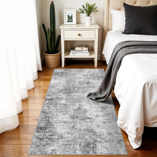 Washable 2x5 Hallway Runner Rug: Abstract Stain Resistant Kitchen Rug Ultra Soft Living Room Bedroom Entryway Carpet with Non-Slip Backing Indoor Low Pile Floor Mat for Bathroom Dining Room (2x5,Grey)