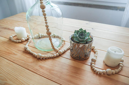 Skiennix 7ft Wood Bead Garland - Rustic Farmhouse Home Decor for Holiday & Christmas | Boho Wall Hanging
