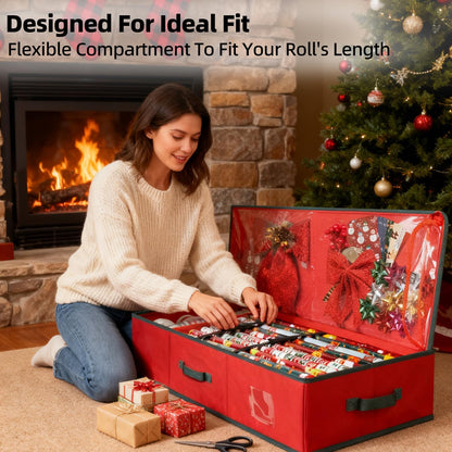 VoMii Gift Wrap Organizer - 40 Inch Storage Container for 24 Rolls of Wrapping Paper | Underbed Bag with Pockets