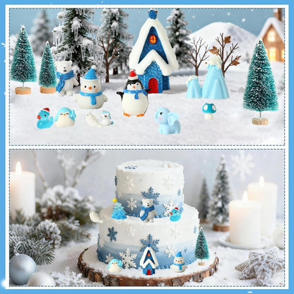 PETKNOWS Miniature Winter Figurines - Blue Ice Cube Ornaments for Christmas Tree & Desktop Decor