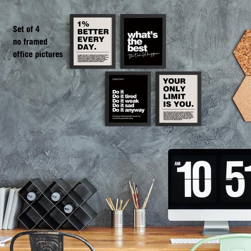 DSHFG Motivational Wall Art Prints - Set of 4 Inspirational Retro Posters for Office & Home Decor | 8x10 Unframed