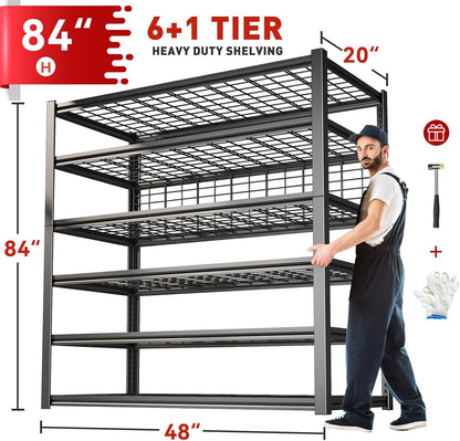 REIBII 6-Tier Garage Shelving | Heavy-Duty Metal Storage Shelves, 3500LBS Capacity, 84" H x 48" W x 20" D