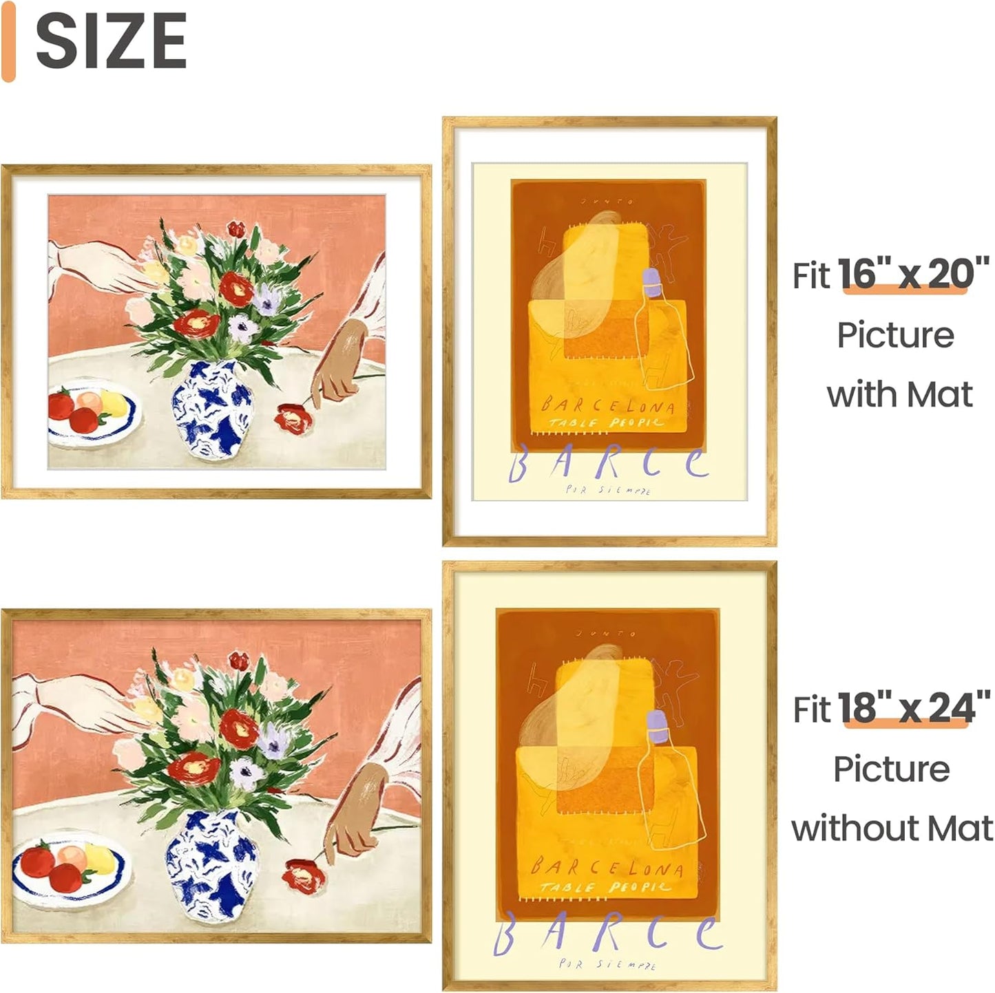 Upsimples 18x24 Picture Frame - Display 16x20 Photos with Mat or 18x24 Without | Bronze Finish, 1 Pack