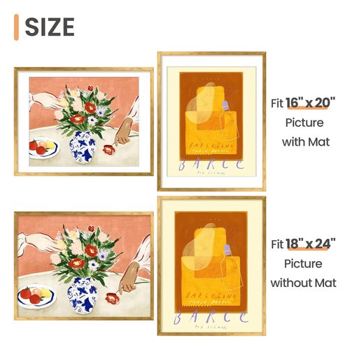upsimples 18x24 Picture Frame, Display Pictures 16x20 with Mat or 18 x 24 Without, Wall Hanging Poster Frames, Bronze, 1 Pack
