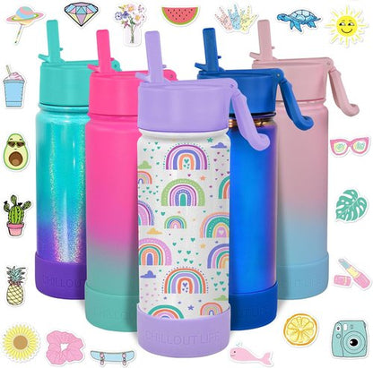 Chillout Life 17 oz Kids Insulated Water Bottle - Leakproof Straw Lid & Cute Stickers