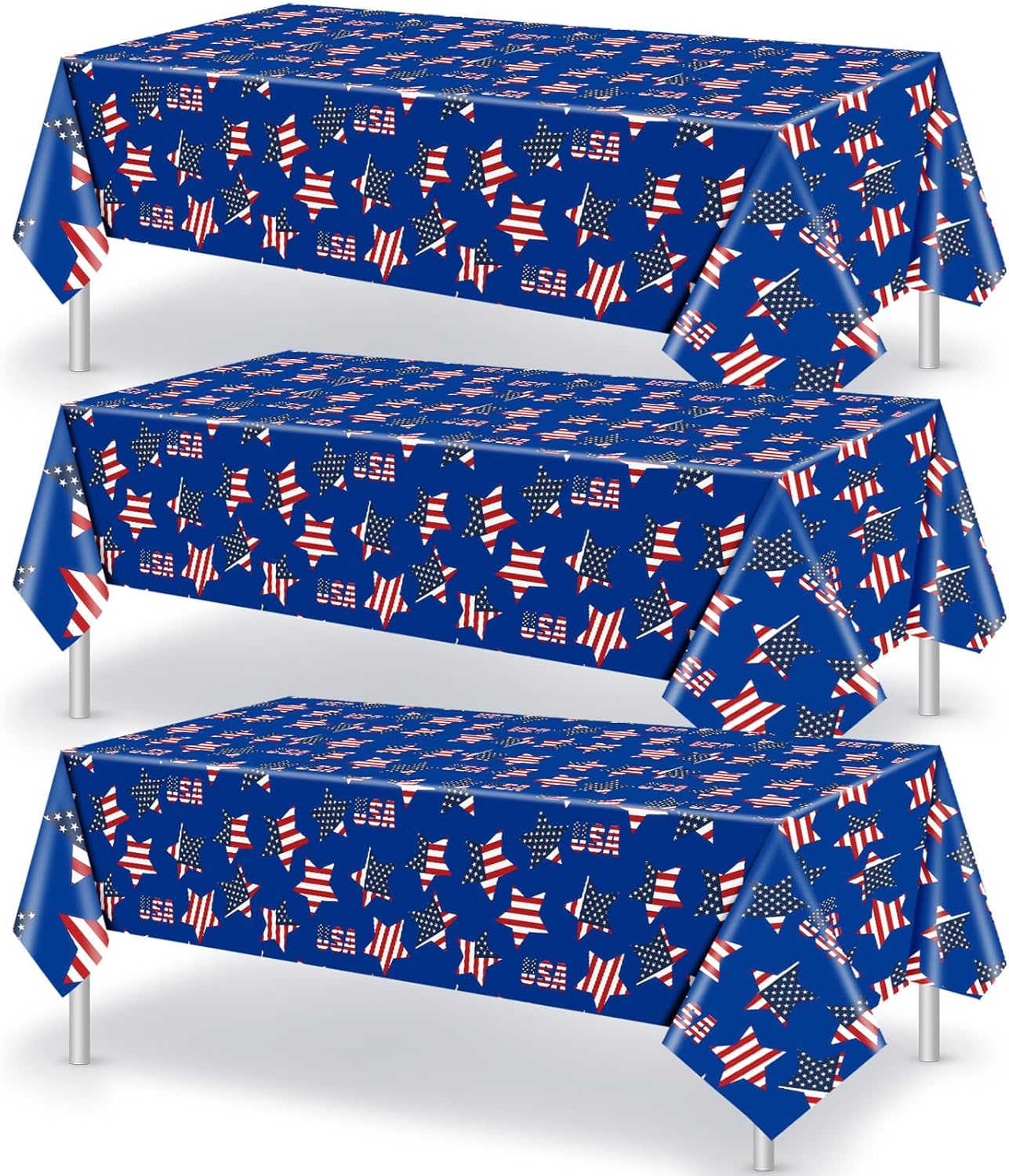 Oudain Patriotic Tablecloth Set - 3 Pcs USA Flag Design | 54 x 108 Inch Disposable Rectangle for 4th of July Parties