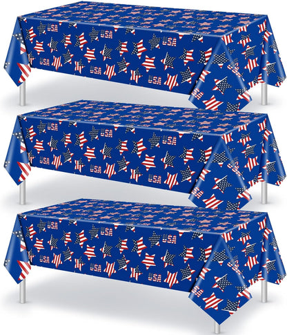 Oudain Patriotic Tablecloth Set - 3 Pcs USA Flag Design | 54 x 108 Inch Disposable Rectangle for 4th of July Parties