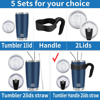 WETOWETO 20oz Insulated Stainless Steel Tumbler - Double Wall Travel Mug with 2 Lids & Straws | Army Green