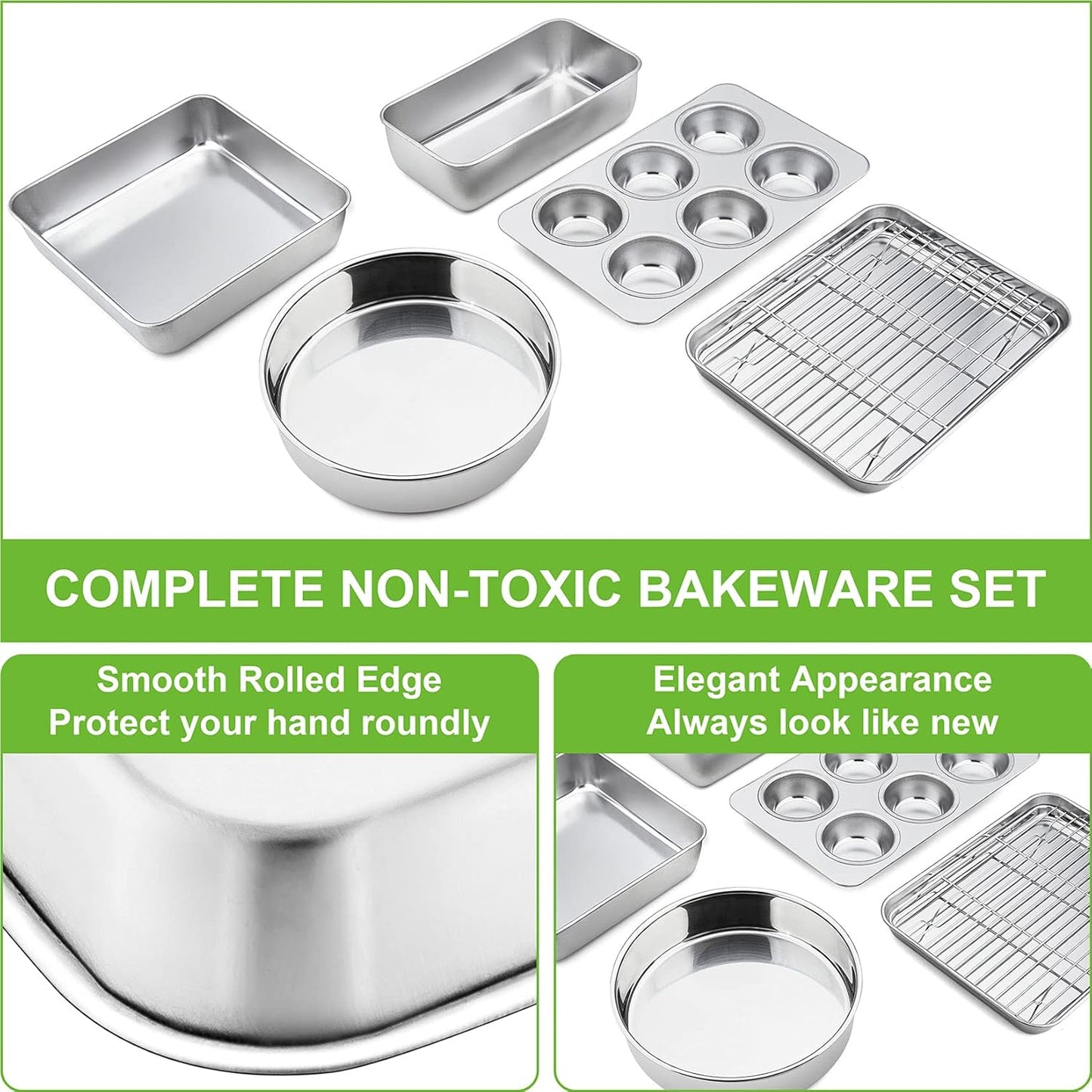 P&P CHEF 6-Piece Toaster Oven Bakeware Set - Stainless Steel, Non-Toxic & Easy to Clean