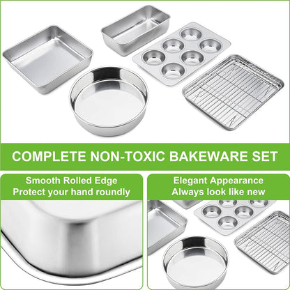 P&P CHEF 6-Piece Toaster Oven Bakeware Set - Stainless Steel, Non-Toxic & Easy to Clean