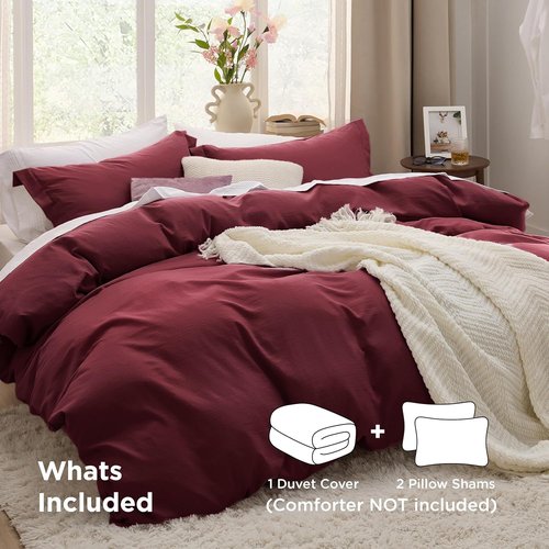 Bedsure Winery Duvet Cover Set - Extra Soft Queen Size 3-Piece Bedding with Zipper Closure | 90x90 Inches