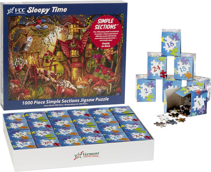 Vermont Christmas Company Sleepy Time Simple Sections® Jigsaw Puzzle - 1000 Pieces | 24 Sections for Custom Difficulty