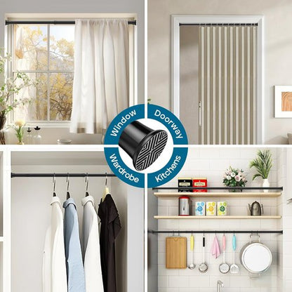 AIZESI Tension Rod - Adjustable 24 to 46 Inch Black Curtain Rod | No Drilling for Windows & Doorways