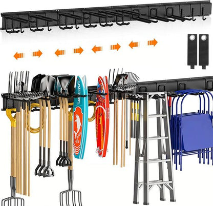 Housolution Heavy Duty Garage Wall Organizer - 64 Inch Storage System with 12 Adjustable Hooks | 570 lbs Capacity