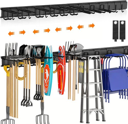 Housolution Heavy Duty Garage Wall Organizer - 64 Inch Storage System with 12 Adjustable Hooks | 570 lbs Capacity