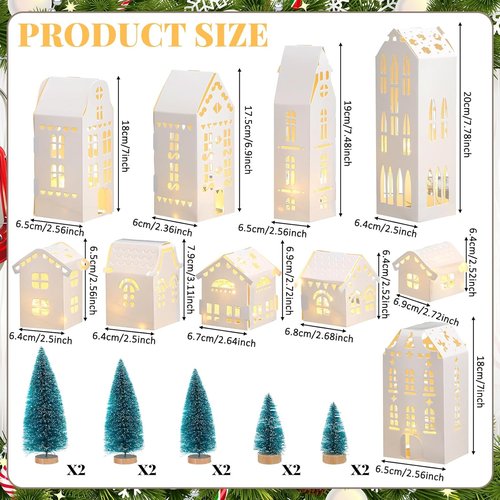 Chunful 20 Pack Christmas Village Houses Set - White Winter Decor with Lights & Trees for Holiday Scenes