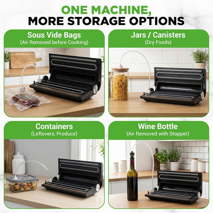 NutriChef Vacuum Sealer Machine - 80kPa Food Sealer with Cutter & Bag Storage | Includes 1 Bag Roll & 5 Vacuum Bags