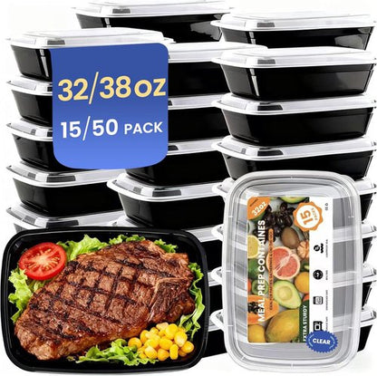 32oz Meal Prep Containers - 15 Pack Reusable BPA-Free, Leakproof Food Storage with Lids