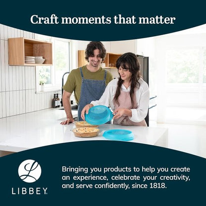 Libbey Baker’s Premium Glass Pie Plate Set - Stackable Casserole Dishes with Lids for Fruit Pies & Quiches