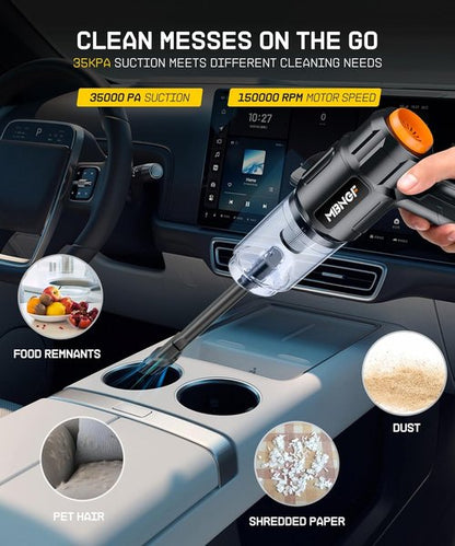 MBNGF Portable Cordless Car Vacuum - 35000PA High Power Suction & Blower | Ideal for Home, Desktop & Gifts (Midnight Black)