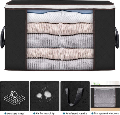Skiennix Large Storage Bags - 8 Pack Foldable Closet Organizers with Durable Handles | 90L Black