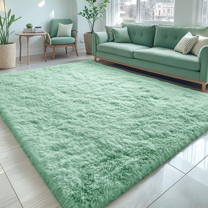 OLANLY Large 5x7 Machine Washable Area Rug - Soft Fluffy Shaggy Indoor Carpet in Mint Green for Living Room & Bedroom